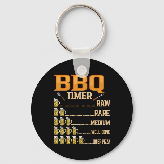 BBQ Timer Raw Rare Medium Goed gedaan Grill Liefhe Sleutelhanger (Voorkant)