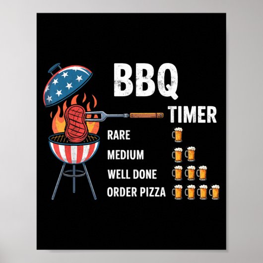 Bbq-timer Vlees Roken Grap T-shirt Grill Bierliefh Poster (Voorkant)