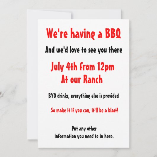 BBQ-uitnodiging Kaart (Achterkant)