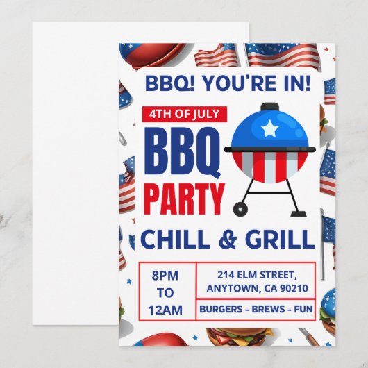 bbq uitnodiging kaarten familie reünie 4 juli (Voorkant / Achterkant)