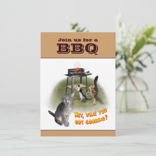 BBQ Uitnodiging met Katten (Staand voorkant)