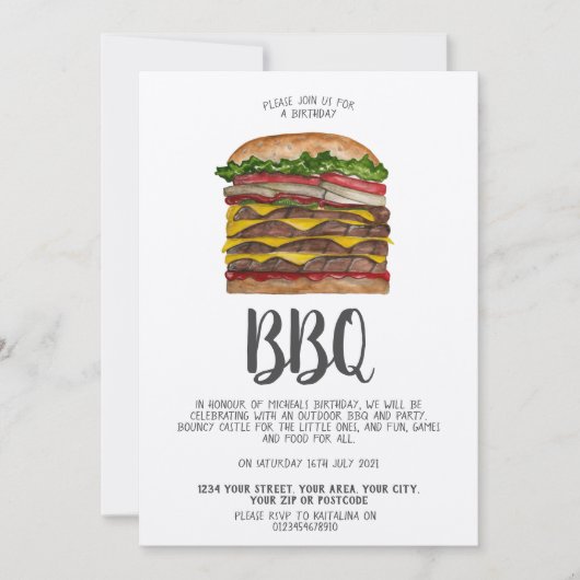 BBQ uitnodiging reusachtige hamburger (Voorkant)