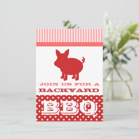 BBQ Uitnodiging - Rood en Roze Varken (Staand voorkant)