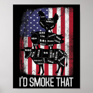 BBQ USA Flag Ik rookte dat rundervarken kippenvlee Poster
