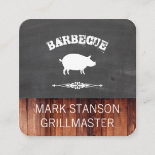 BBQ / Varken / Krijt / Hout Vierkante Visitekaartje
