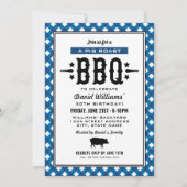 BBQ Varkensrooster Blauw Gingham Verjaardag Kaart (Voorkant)