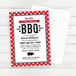 BBQ Varkensrooster Rood Gingham Verjaardag Kaart