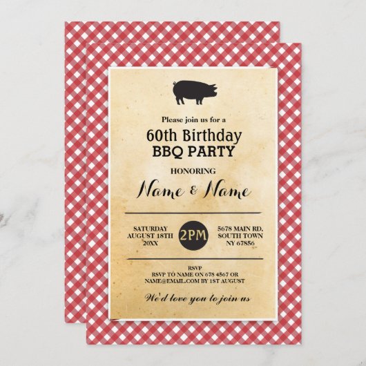 BBQ Verjaardag Elke Leeftijd Rustiek Rood Hout Uit Kaart (Voorkant / Achterkant)