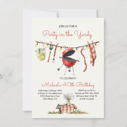 BBQ Verjaardag Gingham Achtertuin Picknick waslijn Kaart (Voorkant)