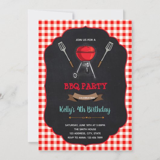 BBQ verjaardag picknick douche uitnodiging (Voorkant)