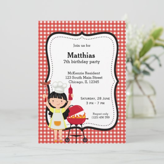 BBQ-verjaardagsfeest (rood) Kaart (Staand voorkant)