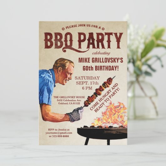 BBQ-verjaardagsfeest uitnodigingen (Staand voorkant)