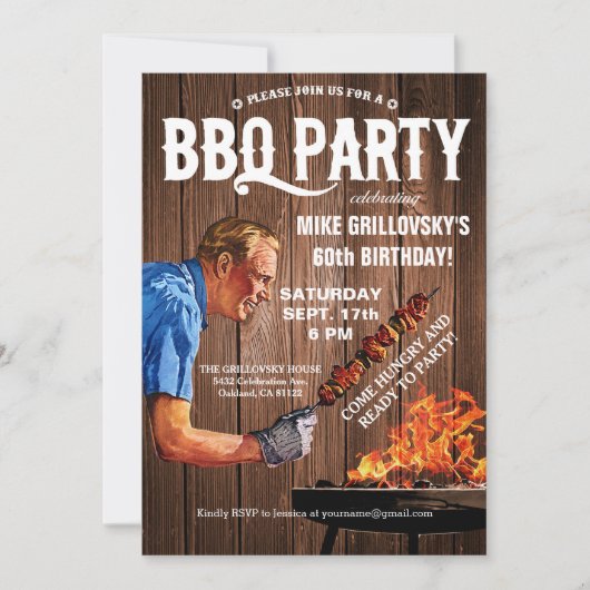 BBQ Verjaardagsfeest Uitnodigingen | Hout (Voorkant)