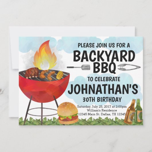 BBQ verjaardagsfeestje uitnodiging (Voorkant)