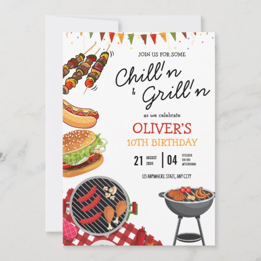 BBQ verjaardagsuitnodiging, grillen op het koelen  Kaart (Voorkant)