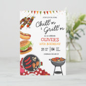 BBQ verjaardagsuitnodiging, grillen op het koelen  Kaart (Staand voorkant)