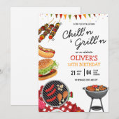 BBQ verjaardagsuitnodiging, grillen op het koelen  Kaart (Voorkant / Achterkant)