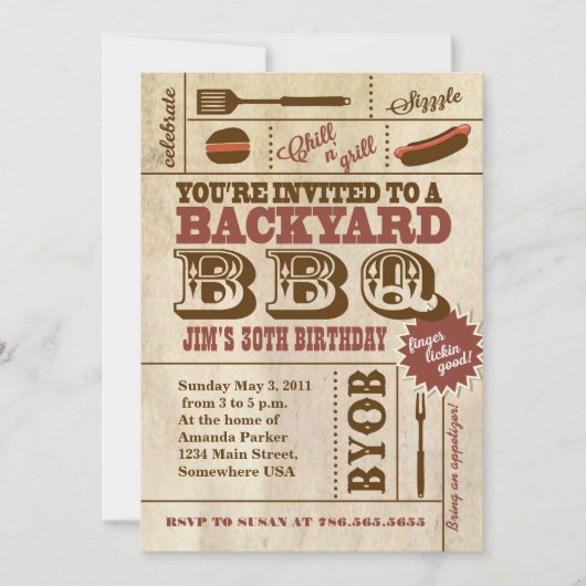 BBQ Verjaardagsuitnodiging Kaart (Voorkant)