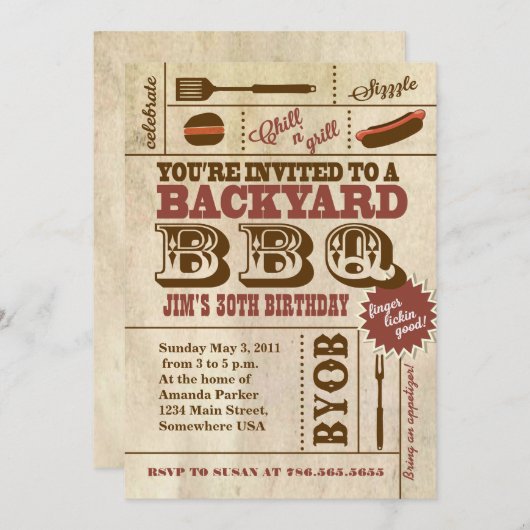 BBQ Verjaardagsuitnodiging Kaart (Voorkant / Achterkant)