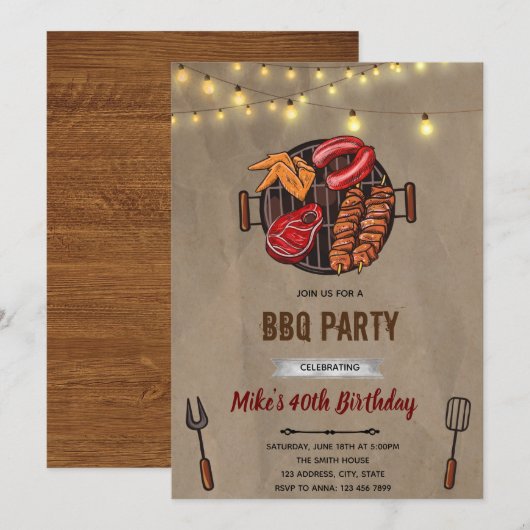 Bbq verjaardagsuitnodiging kaart (Voorkant / Achterkant)