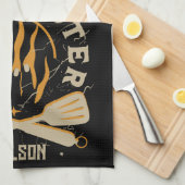 BBQ Vlam Vintage Grill Typografie Theedoek (Quarter Fold)