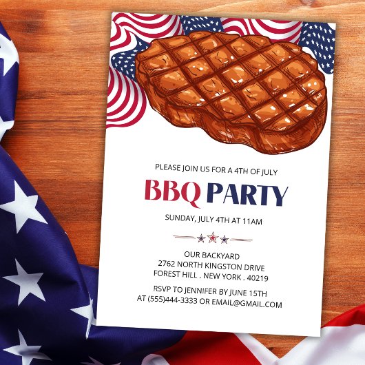 BBQ vlees steak patriottisch 4 juli feest Kaart