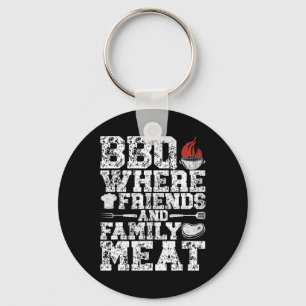 BBQ waar vrienden en familie vlees grillen grappig Sleutelhanger