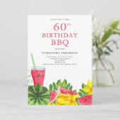 BBQ Watermeloen 60e Verjaardagsfeestuitnodiging Kaart (Staand voorkant)