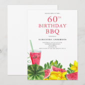 BBQ Watermeloen 60e Verjaardagsfeestuitnodiging Kaart (Voorkant / Achterkant)
