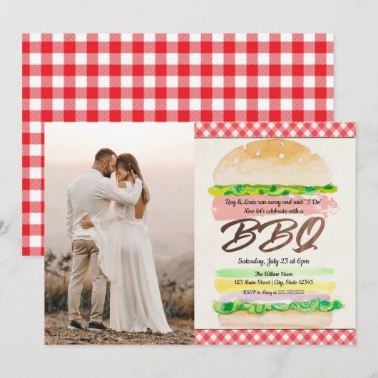 BBQ Wedding Reception Fotouitnodiging Kaart (Voorkant / Achterkant)