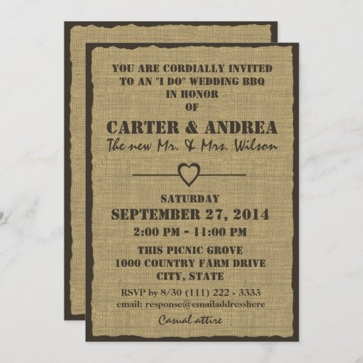 BBQ Wedding Reception Kaart (Voorkant / Achterkant)