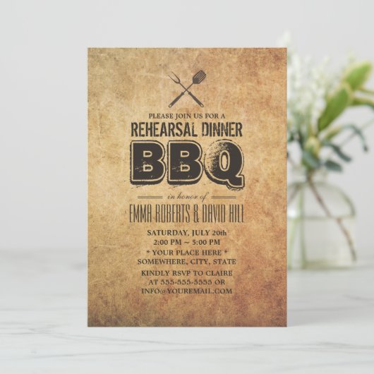  BBQ Wedding Rehearsal Dinner Kaart (Staand voorkant)