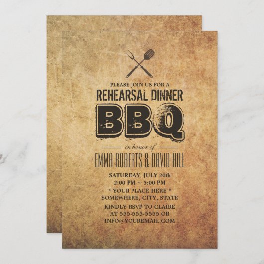 BBQ Wedding Rehearsal Dinner Kaart (Voorkant / Achterkant)