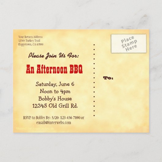 BBQ Western Flames Custom Invitation Briefkaart (Achterkant)