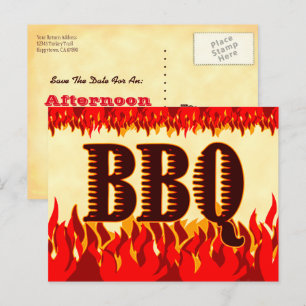 BBQ Western Vlammen Custom Save the Date Postkaart Aankondigingskaart