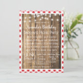 BBQ Wood Rustic Red Gingham Picnic Birthday Party Kaart (Staand voorkant)