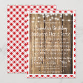 BBQ Wood Rustic Red Gingham Picnic Birthday Party Kaart (Voorkant / Achterkant)
