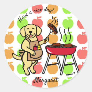BBQ Yellow Labrador Chef Cartoon Ronde Sticker