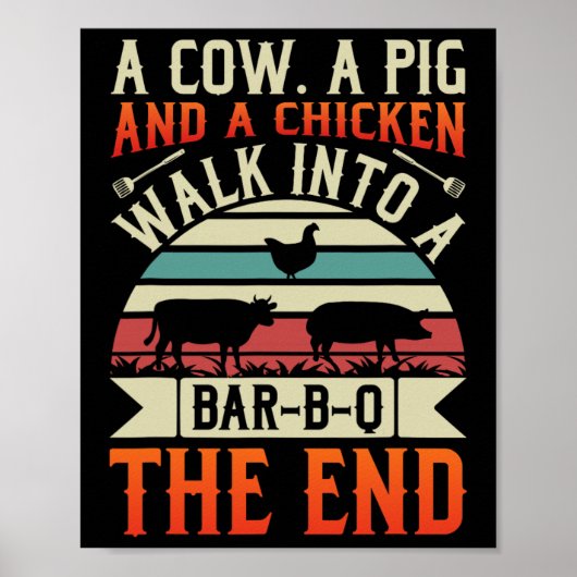 BBQ Zomer Grillin Koe Varken Kip Voor Mannen Graph Poster (Voorkant)