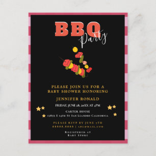 BBQ Zwart en Rood Baby Shower Feestje Briefkaart