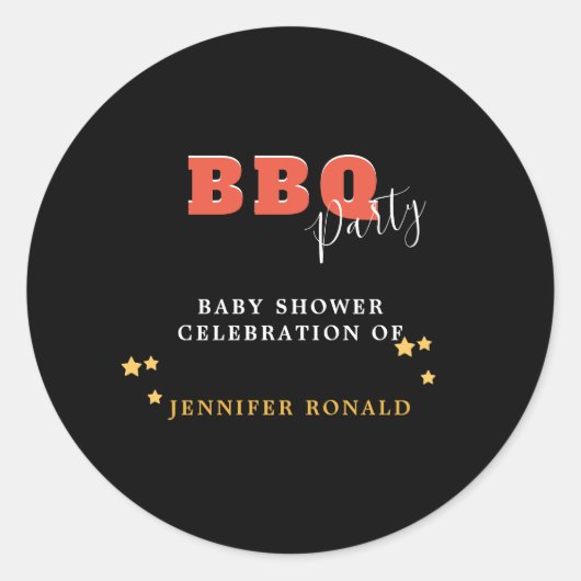BBQ Zwart en rood Baby shower Party Ronde Sticker (Voorkant)