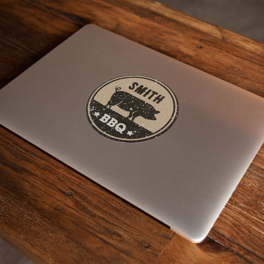 BBQ Zwart Tan Pig Logo Distressed Ronde Sticker
