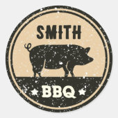 BBQ Zwart Tan Pig Logo Distressed Ronde Sticker (Voorkant)
