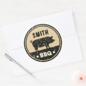 BBQ Zwart Tan Pig Logo Distressed Ronde Sticker (Envelop)