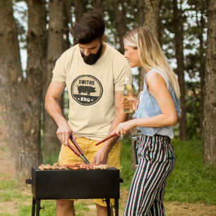  BBQ Zwart Tan Pig Logo Distressed T-shirt