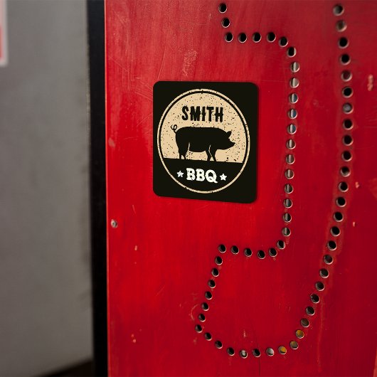BBQ Zwart Tan Pig Logo Distressed Vierkante Sticker