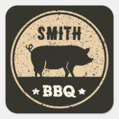 BBQ Zwart Tan Pig Logo Distressed Vierkante Sticker (Voorkant)