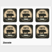 BBQ Zwart Tan Pig Logo Distressed Vierkante Sticker (Vel)