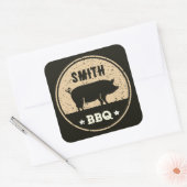 BBQ Zwart Tan Pig Logo Distressed Vierkante Sticker (Envelop)