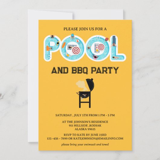 BBQ Zwembad Feest Kaart (Voorkant)